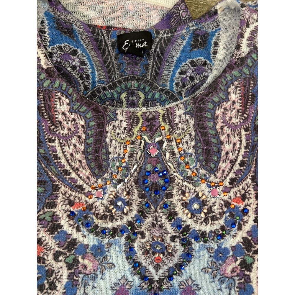 Y2K Simply Emma Women's Short‎ Sleeve Embellished Paisley Top Ruched Plus 1x - Picture 6 of 7